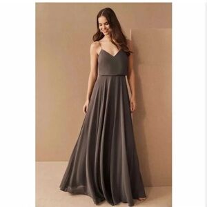 NWT Jenny Yoo Inesse Bridesmaid Dress Charcoal Luxe Chiffon Gray 10 Wedding